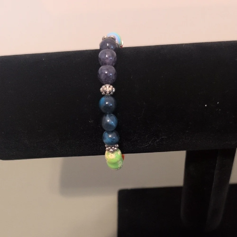 Multicolor Beaded Stretch Bracelet - Yellow & Green - Picture 2 of 4